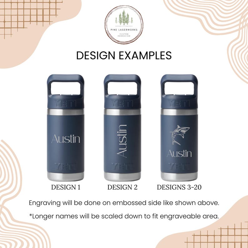 Personalized Kids Custom Yeti Rambler Jr Water Bottle Engraved Insulated Tumbler Back to School Gift Idea for Children 20 Theme Options