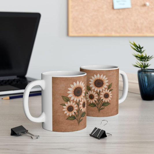 Sunflower Floral Ceramic Mug - Garden Theme