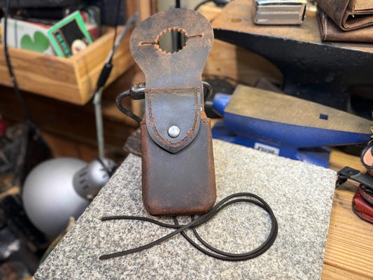Leather Saddle Horn Phone Case, Tie Down Strap, Handmade Buffalo Leather Holster, USA