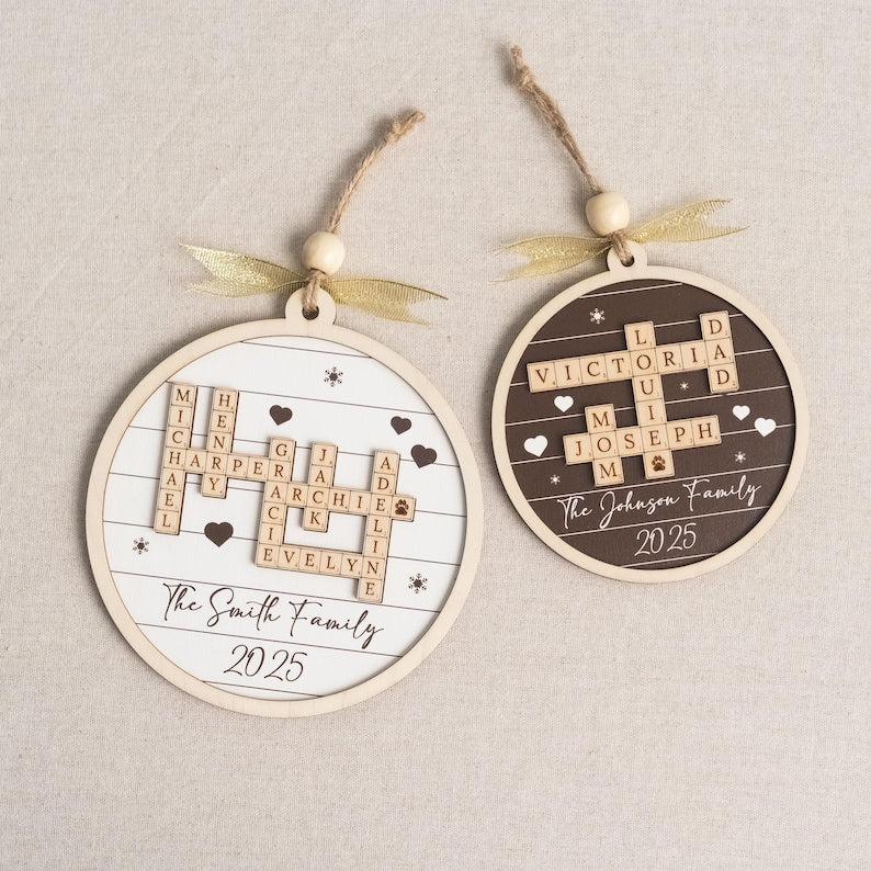 Custom Crossword Wooden Ornament, Hanging Display and Keepsake D35