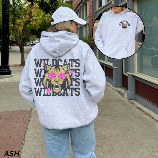 Wildcats School Spirit Hoodie, Custom School Mascot T-Shirt, Personalized Team Spirit Hoodie, Game Day Tee, Cheer Mascot Shirt, Preppy Sport