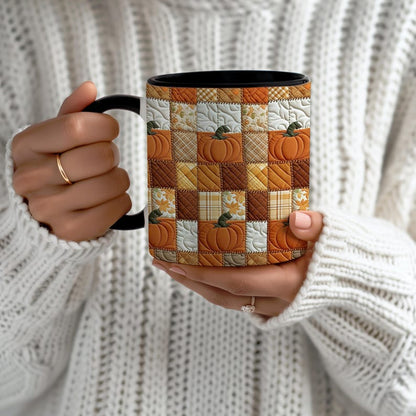 Autumn Pumpkin Mug: Rustic Faux Patchwork Thanksgiving Coffee Cup