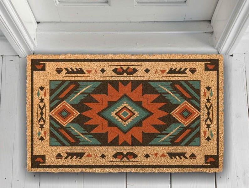 Welcome Mat: Aztec Tribal Pattern - Durable Coir Door Rug