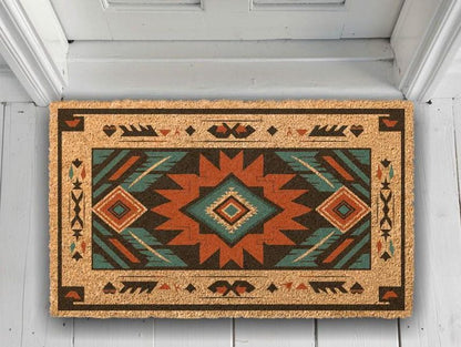Welcome Mat: Aztec Tribal Pattern - Durable Coir Door Rug