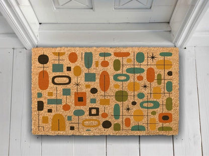 Mid Century Modern Coir Doormat, Geometric Retro Decor