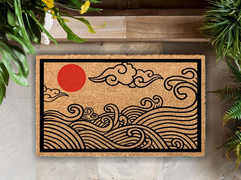 Japanese Wave Coir Doormat | Hokusai Inspired Entryway Rug