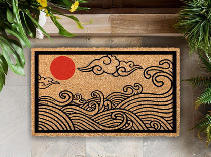 Japanese Wave Coir Doormat | Hokusai Inspired Entryway Rug
