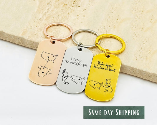 Engraved Country/State Keychain, Long Distance Gift, Stainless Steel
