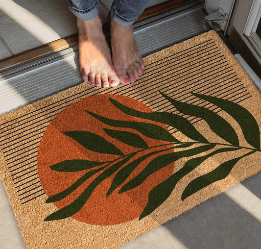 Art Deco Coir Doormat, Natural Fiber Rug, Housewarming Gift