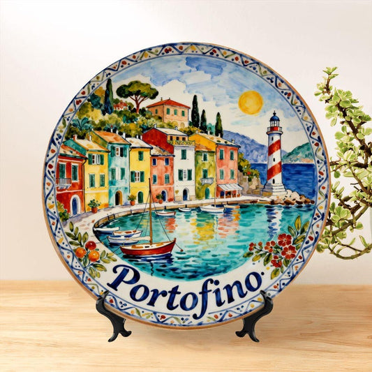 Portofino Italy Decorative Plate – Coastal Ceramic Dish (8/10 inch)