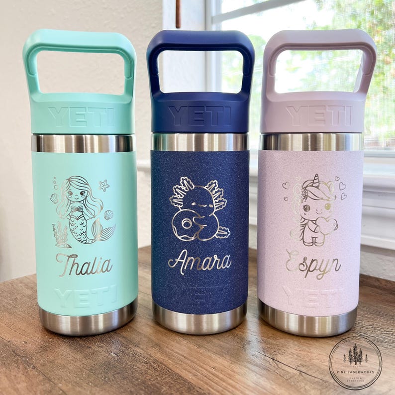 Personalized Kids Custom Yeti Rambler Jr Water Bottle Engraved Insulated Tumbler Back to School Gift Idea for Children 20 Theme Options