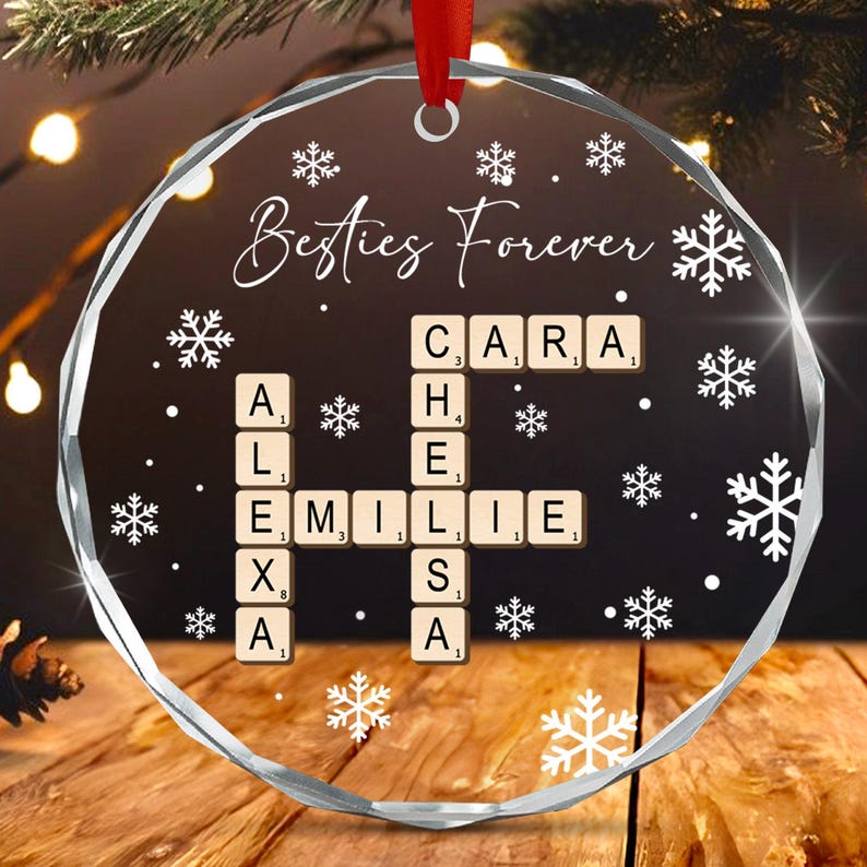 Personalized Brother & Sisters Siblings Christmas Tree Circle Glass Ornament
