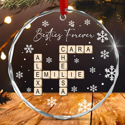 Personalized Brother & Sisters Siblings Christmas Tree Circle Glass Ornament