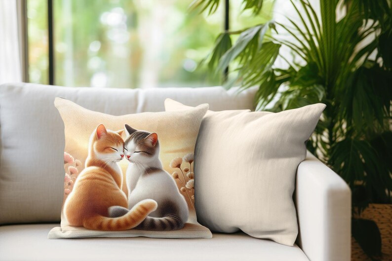 Cat Couple Cushion Cover – Double Sided Print | Romantic Cat Pillow | Cozy Home Décor | Gift for Cat Lovers