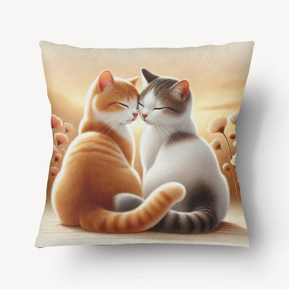 Cat Couple Cushion Cover – Double Sided Print | Romantic Cat Pillow | Cozy Home Décor | Gift for Cat Lovers