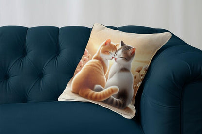 Cat Couple Cushion Cover – Double Sided Print | Romantic Cat Pillow | Cozy Home Décor | Gift for Cat Lovers