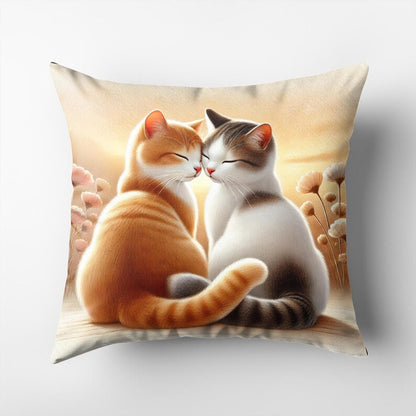 Cat Couple Cushion Cover – Double Sided Print | Romantic Cat Pillow | Cozy Home Décor | Gift for Cat Lovers