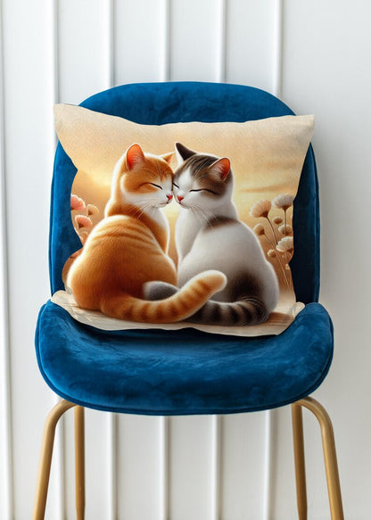 Cat Couple Cushion Cover – Double Sided Print | Romantic Cat Pillow | Cozy Home Décor | Gift for Cat Lovers