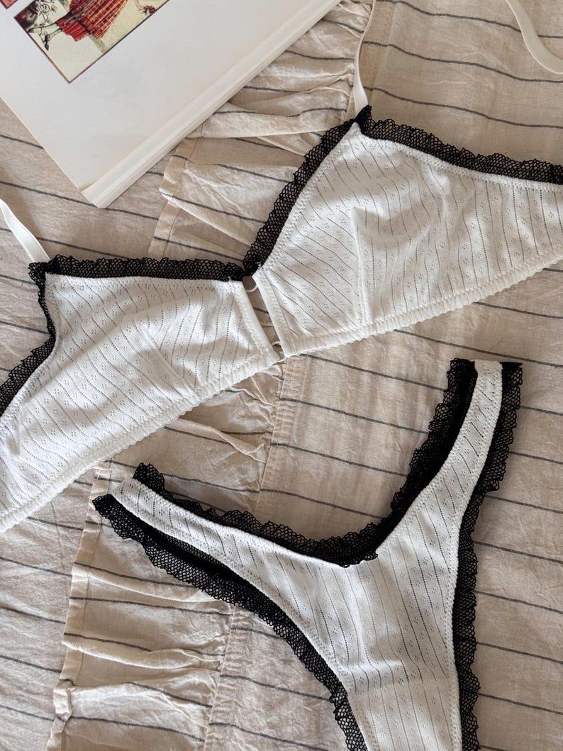 White Cotton Lingerie Set for Women, Handmade cotton set, Natural Soft Breathable Fabric, 100% Cotton underwear, Organic Cotton lingerie