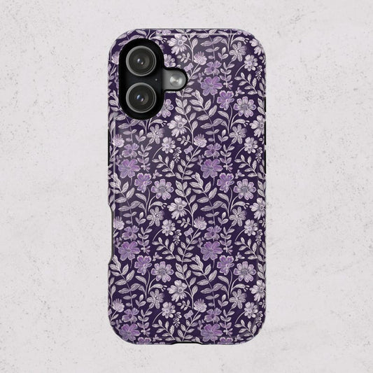 Purple Flowers Print Magsafe iPhone Case, Retro Boho Floral Phone Accessories, Protective Phone Cover, iPhone 17 16 15 14 13 Pro Max