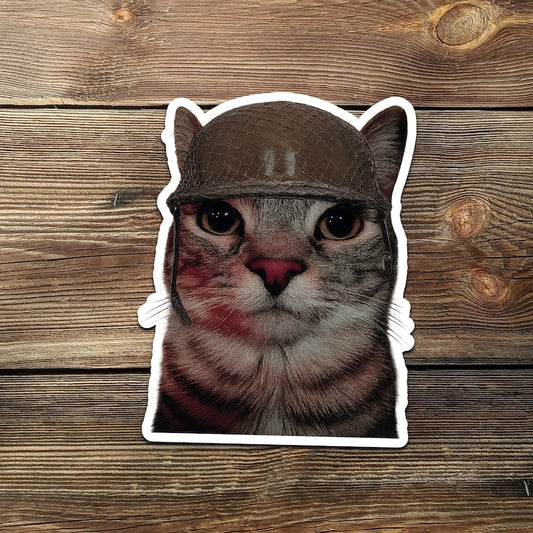 War Cat Sticker – 1000 Yard Stare Meme Cat Vinyl Decal