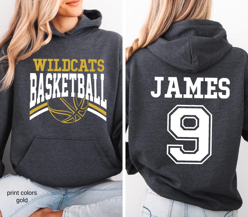 Custom Basketball Name & Number Hoodie, Personalized Game Day Mom Dad Hoodie Basketball Team Gift