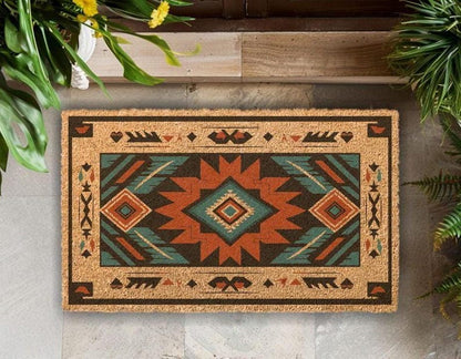 Welcome Mat: Aztec Tribal Pattern - Durable Coir Door Rug