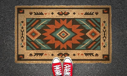Welcome Mat: Aztec Tribal Pattern - Durable Coir Door Rug