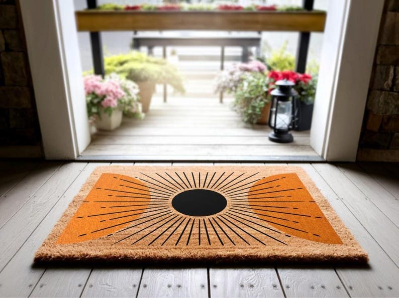 Mid Century Modern Coir Doormat, Retro Welcome Mat