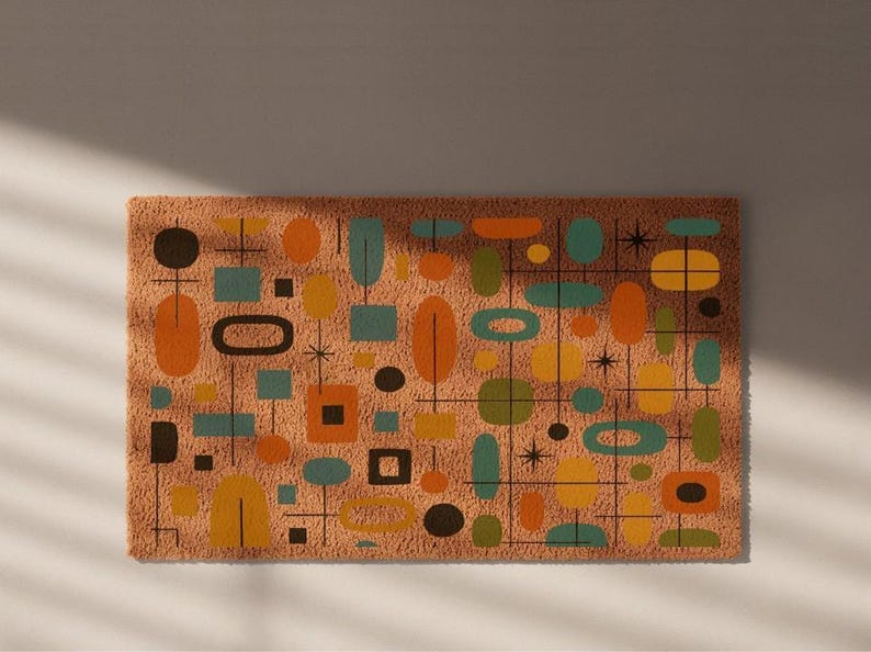 Mid Century Modern Coir Doormat, Geometric Retro Decor