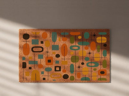 Mid Century Modern Coir Doormat, Geometric Retro Decor