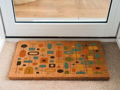 Mid Century Modern Coir Doormat, Geometric Retro Decor