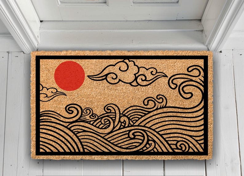 Japanese Wave Coir Doormat | Hokusai Inspired Entryway Rug