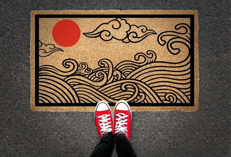 Japanese Wave Coir Doormat | Hokusai Inspired Entryway Rug