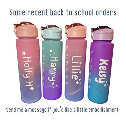 Personalised Water Bottle with Spout, Leak Proof, BPA-Free, Time Markings