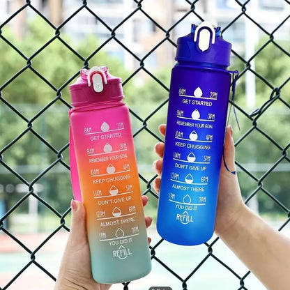 Personalised Motivational Water Bottle with Pop Up Straw and Time Markings, Leak Proof, BPA free