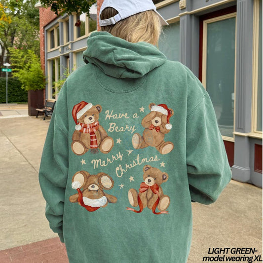 Comfort Colors® Christmas Teddy Bear Hoodie, Merry Christmas Hoodie, Bear Christmas Sweatshirt, Back Design Hoodie, Womens Hoodie, Xmas Gift