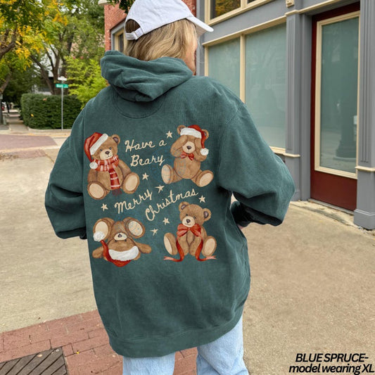 Comfort Colors® Christmas Teddy Bear Hoodie, Merry Christmas Hoodie, Bear Christmas Sweatshirt, Back Design Hoodie, Womens Hoodie, Xmas Gift