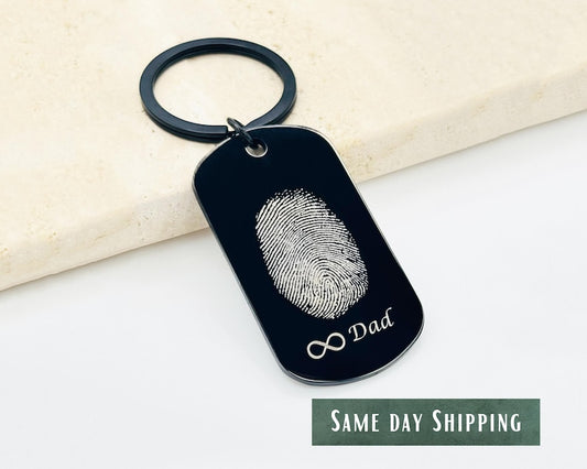 Deep Engraved Fingerprint Keychain, Stainless Steel Memorial Keepsake