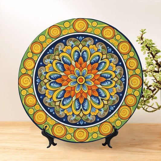 Mediterranean Mandala Ceramic Decorative Plate – Italian Majolica Art Home Decor