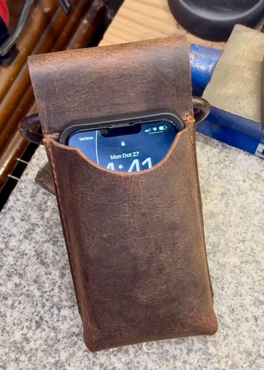 Handmade Leather Phone Pouch for Belt, Buffalo Full Grain Case, Amish Made in USA