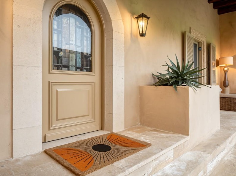 Mid Century Modern Coir Doormat, Retro Welcome Mat