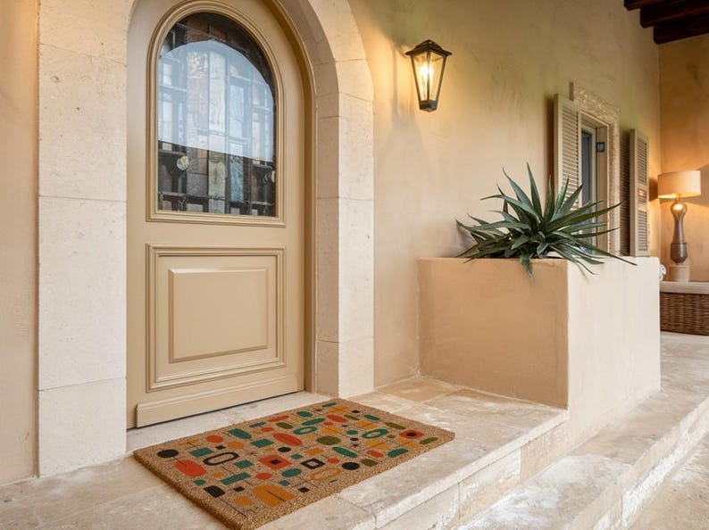 Mid Century Modern Coir Doormat, Geometric Retro Decor