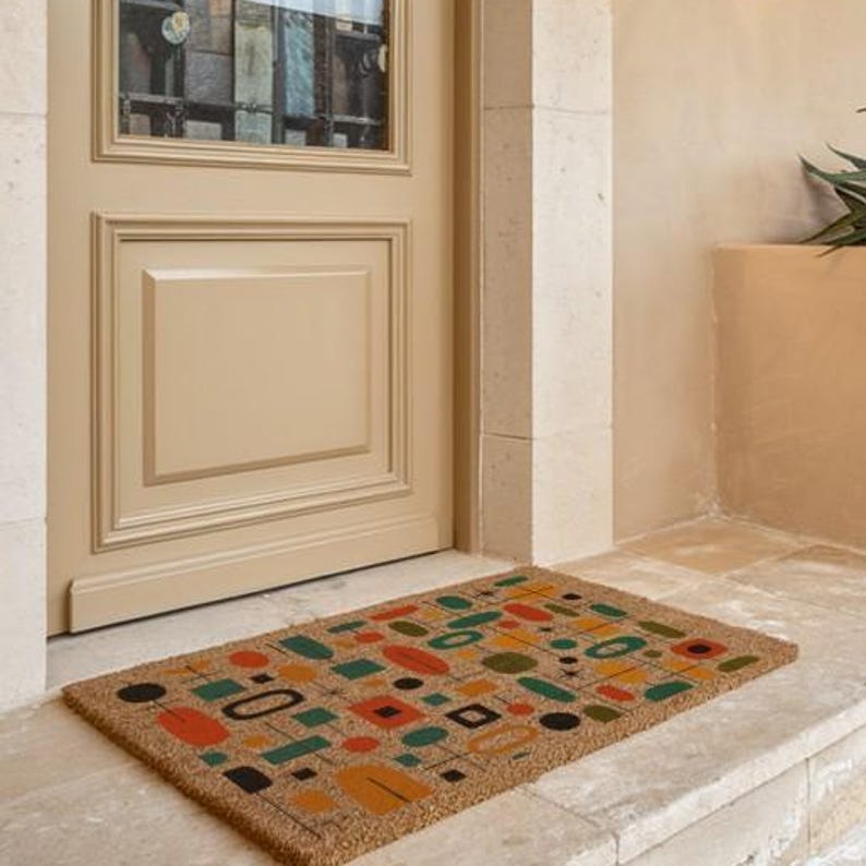 Mid Century Modern Coir Doormat, Geometric Retro Decor