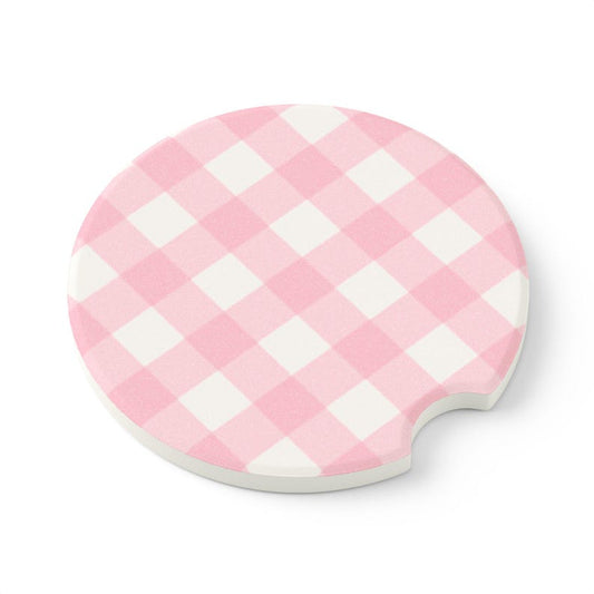 Universal Fit Gingham Print Car Coasters, 1 or 2 Count Pink Car Decor