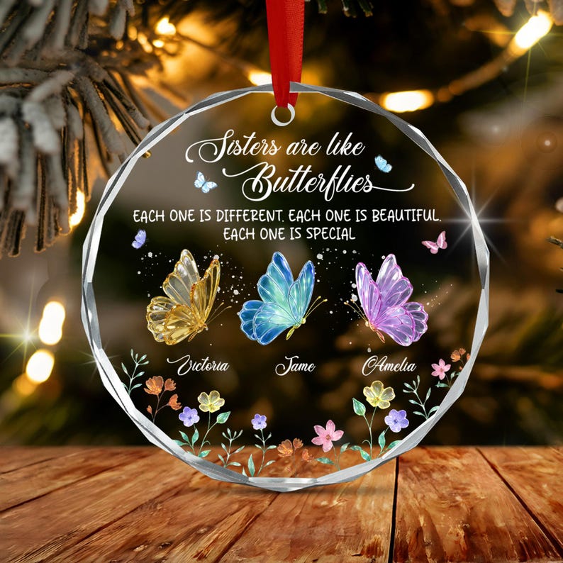 Custom Sisters Butterfly Ornament, Personalized Friendship Christmas Gift
