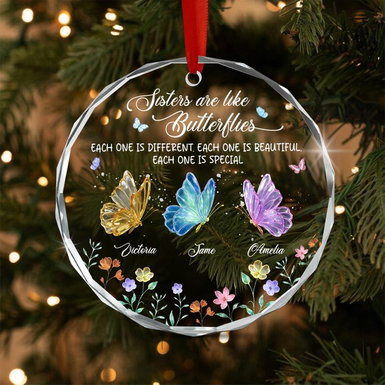 Custom Sisters Butterfly Ornament, Personalized Friendship Christmas Gift