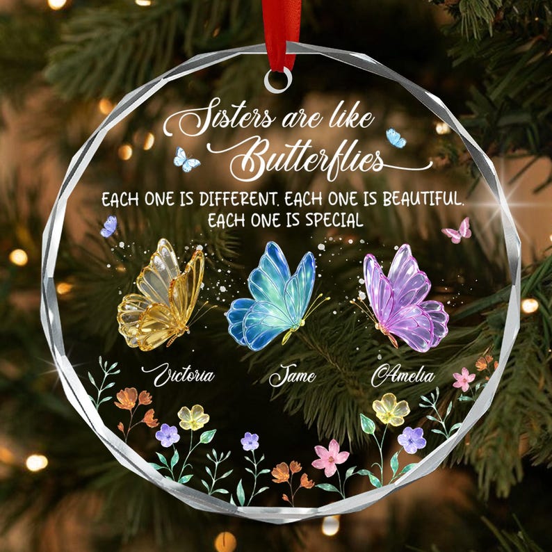 Custom Sisters Butterfly Ornament, Personalized Friendship Christmas Gift