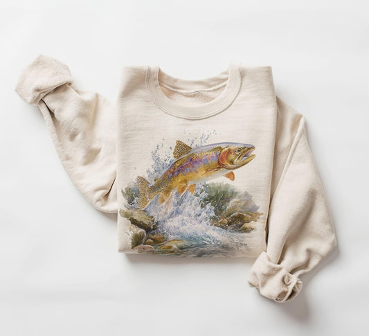 Retro 90's Cutthroat Trout Jumping Vintage Flyfishing Unisex Sweatshirt