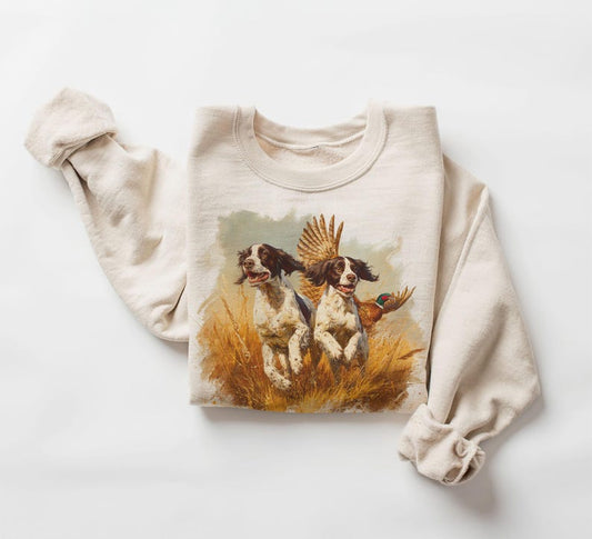Retro 90's English Springer Spaniel Vintage Pheasant Hunting Unisex Sweatshirt